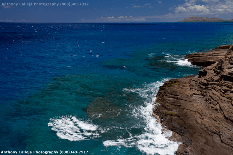 The back side of Diamondhead photograped from Spitting Cave Portlock, Oahu, Hawaii
