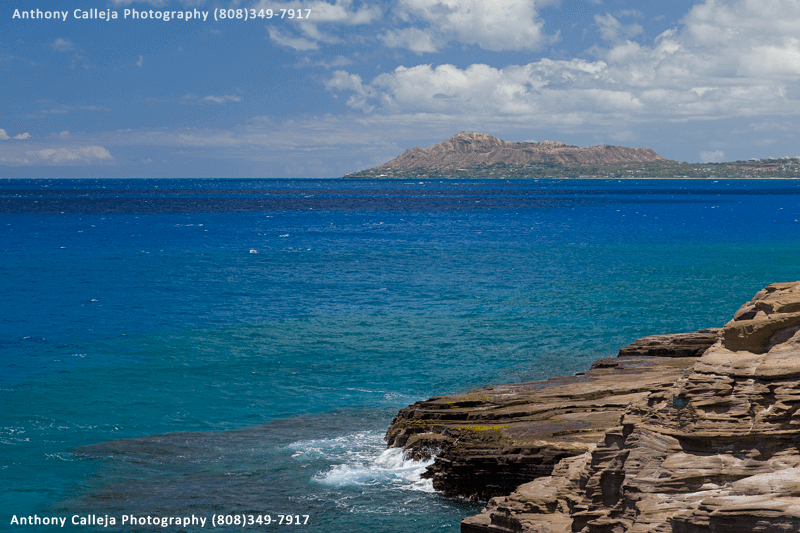 The back side of Diamondhead photograped from Spitting Cave Portlock, Oahu, Hawaii