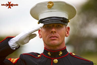 HDR photography, USMC Soldier Saluting one of our Hero at Punchbowl , Honolulu, Oahu, Hawaii HDR Portrait Photography