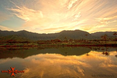 Reflection of Koolau Mountain Range at Sunset East Oahu, Hawaii