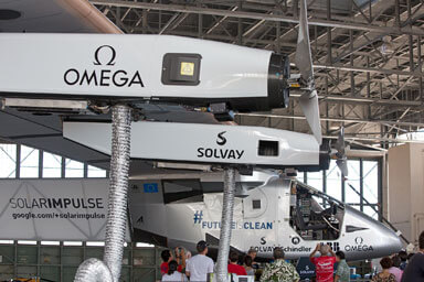 Solar Impulse - Solar Airplane Around the world Flight lands at Kalaeloa Airport Kapolei Hawaii on the 3rd of July 2015 Solar Impulse