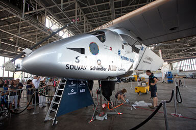 Solar Impulse - Solar Airplane Around the world Flight lands at Kalaeloa Airport Kapolei Hawaii on the 3rd of July 2015 Solar Impulse