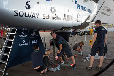 Solar Impulse - Solar Airplane Around the world Flight lands at Kalaeloa Airport Kapolei Hawaii on the 3rd of July 2015 Solar Impulse