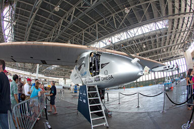 Solar Impulse - Solar Airplane Around the world Flight lands at Kalaeloa Airport Kapolei Hawaii on the 3rd of July 2015 Solar Impulse