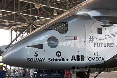 Solar Impulse - Solar Airplane Around the world Flight lands at Kalaeloa Airport Kapolei Hawaii on the 3rd of July 2015 Solar Impulse
